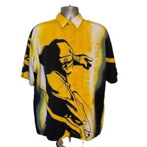 Taiga Yellow Black Anime Graphic Button Up Shirt L Oversized Japanese Streetwear